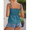 imageLYANER Womens Tie Shoulder Frill Shirred Ruffle Hem Sleeveless Strappy Cami Blouse Peplum TopLake Blue
