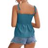 imageLYANER Womens Tie Shoulder Frill Shirred Ruffle Hem Sleeveless Strappy Cami Blouse Peplum TopLake Blue