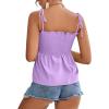 imageLYANER Womens Tie Shoulder Frill Shirred Ruffle Hem Sleeveless Strappy Cami Blouse Peplum TopLight Purple