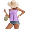 imageLYANER Womens Tie Shoulder Frill Shirred Ruffle Hem Sleeveless Strappy Cami Blouse Peplum TopLight Purple