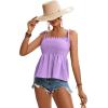 imageLYANER Womens Tie Shoulder Frill Shirred Ruffle Hem Sleeveless Strappy Cami Blouse Peplum TopLight Purple