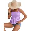 imageLYANER Womens Tie Shoulder Frill Shirred Ruffle Hem Sleeveless Strappy Cami Blouse Peplum TopLight Purple