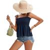 imageLYANER Womens Tie Shoulder Frill Shirred Ruffle Hem Sleeveless Strappy Cami Blouse Peplum TopNavy Blue