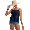 imageLYANER Womens Tie Shoulder Frill Shirred Ruffle Hem Sleeveless Strappy Cami Blouse Peplum TopNavy Blue