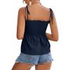 imageLYANER Womens Tie Shoulder Frill Shirred Ruffle Hem Sleeveless Strappy Cami Blouse Peplum TopNavy Blue
