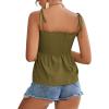 imageLYANER Womens Tie Shoulder Frill Shirred Ruffle Hem Sleeveless Strappy Cami Blouse Peplum TopOlive Green