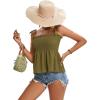 imageLYANER Womens Tie Shoulder Frill Shirred Ruffle Hem Sleeveless Strappy Cami Blouse Peplum TopOlive Green