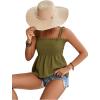 imageLYANER Womens Tie Shoulder Frill Shirred Ruffle Hem Sleeveless Strappy Cami Blouse Peplum TopOlive Green