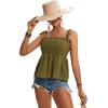 imageLYANER Womens Tie Shoulder Frill Shirred Ruffle Hem Sleeveless Strappy Cami Blouse Peplum TopOlive Green