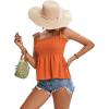 imageLYANER Womens Tie Shoulder Frill Shirred Ruffle Hem Sleeveless Strappy Cami Blouse Peplum TopOrange