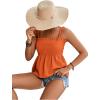 imageLYANER Womens Tie Shoulder Frill Shirred Ruffle Hem Sleeveless Strappy Cami Blouse Peplum TopOrange