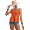 imageLYANER Womens Tie Shoulder Frill Shirred Ruffle Hem Sleeveless Strappy Cami Blouse Peplum TopOrange