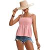 imageLYANER Womens Tie Shoulder Frill Shirred Ruffle Hem Sleeveless Strappy Cami Blouse Peplum TopPink