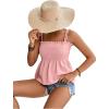 imageLYANER Womens Tie Shoulder Frill Shirred Ruffle Hem Sleeveless Strappy Cami Blouse Peplum TopPink