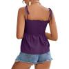 imageLYANER Womens Tie Shoulder Frill Shirred Ruffle Hem Sleeveless Strappy Cami Blouse Peplum TopPurple