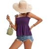 imageLYANER Womens Tie Shoulder Frill Shirred Ruffle Hem Sleeveless Strappy Cami Blouse Peplum TopPurple