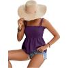 imageLYANER Womens Tie Shoulder Frill Shirred Ruffle Hem Sleeveless Strappy Cami Blouse Peplum TopPurple