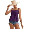 imageLYANER Womens Tie Shoulder Frill Shirred Ruffle Hem Sleeveless Strappy Cami Blouse Peplum TopPurple