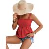 imageLYANER Womens Tie Shoulder Frill Shirred Ruffle Hem Sleeveless Strappy Cami Blouse Peplum TopRed