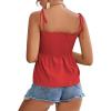 imageLYANER Womens Tie Shoulder Frill Shirred Ruffle Hem Sleeveless Strappy Cami Blouse Peplum TopRed