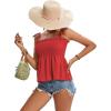 imageLYANER Womens Tie Shoulder Frill Shirred Ruffle Hem Sleeveless Strappy Cami Blouse Peplum TopRed