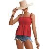 imageLYANER Womens Tie Shoulder Frill Shirred Ruffle Hem Sleeveless Strappy Cami Blouse Peplum TopRed