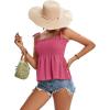 imageLYANER Womens Tie Shoulder Frill Shirred Ruffle Hem Sleeveless Strappy Cami Blouse Peplum TopRose