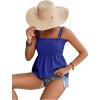 imageLYANER Womens Tie Shoulder Frill Shirred Ruffle Hem Sleeveless Strappy Cami Blouse Peplum TopRoyal Blue