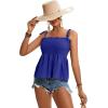 imageLYANER Womens Tie Shoulder Frill Shirred Ruffle Hem Sleeveless Strappy Cami Blouse Peplum TopRoyal Blue