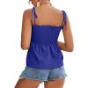 imageLYANER Womens Tie Shoulder Frill Shirred Ruffle Hem Sleeveless Strappy Cami Blouse Peplum TopRoyal Blue