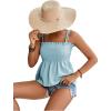 imageLYANER Womens Tie Shoulder Frill Shirred Ruffle Hem Sleeveless Strappy Cami Blouse Peplum TopSky Blue