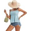imageLYANER Womens Tie Shoulder Frill Shirred Ruffle Hem Sleeveless Strappy Cami Blouse Peplum TopSky Blue