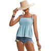 imageLYANER Womens Tie Shoulder Frill Shirred Ruffle Hem Sleeveless Strappy Cami Blouse Peplum TopSky Blue