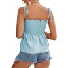 imageLYANER Womens Tie Shoulder Frill Shirred Ruffle Hem Sleeveless Strappy Cami Blouse Peplum TopSky Blue