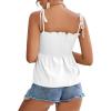 imageLYANER Womens Tie Shoulder Frill Shirred Ruffle Hem Sleeveless Strappy Cami Blouse Peplum TopWhite