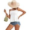imageLYANER Womens Tie Shoulder Frill Shirred Ruffle Hem Sleeveless Strappy Cami Blouse Peplum TopWhite