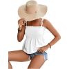 imageLYANER Womens Tie Shoulder Frill Shirred Ruffle Hem Sleeveless Strappy Cami Blouse Peplum TopWhite