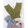 imageLYANER Womens V Neck Ruffle Cap Sleeve Shirred Blouse Sexy Crop Tank TopArmy Green
