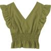 imageLYANER Womens V Neck Ruffle Cap Sleeve Shirred Blouse Sexy Crop Tank TopArmy Green