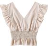 imageLYANER Womens V Neck Ruffle Cap Sleeve Shirred Blouse Sexy Crop Tank TopBeige