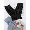 imageLYANER Womens V Neck Ruffle Cap Sleeve Shirred Blouse Sexy Crop Tank TopBlack Solid