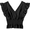 imageLYANER Womens V Neck Ruffle Cap Sleeve Shirred Blouse Sexy Crop Tank TopBlack Solid