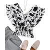 imageLYANER Womens V Neck Ruffle Cap Sleeve Shirred Blouse Sexy Crop Tank TopCow Print