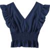imageLYANER Womens V Neck Ruffle Cap Sleeve Shirred Blouse Sexy Crop Tank TopDeep Blue