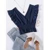 imageLYANER Womens V Neck Ruffle Cap Sleeve Shirred Blouse Sexy Crop Tank TopDeep Blue