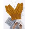 imageLYANER Womens V Neck Ruffle Cap Sleeve Shirred Blouse Sexy Crop Tank TopGinger