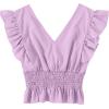 imageLYANER Womens V Neck Ruffle Cap Sleeve Shirred Blouse Sexy Crop Tank TopLight Purple