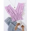 imageLYANER Womens V Neck Ruffle Cap Sleeve Shirred Blouse Sexy Crop Tank TopLight Purple