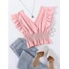 imageLYANER Womens V Neck Ruffle Cap Sleeve Shirred Blouse Sexy Crop Tank TopPink