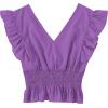 imageLYANER Womens V Neck Ruffle Cap Sleeve Shirred Blouse Sexy Crop Tank TopPurple